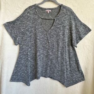 Juicy Couture Dark Heather Gray Short Sleeve Top Sharkbite Hem Keyhole Large
